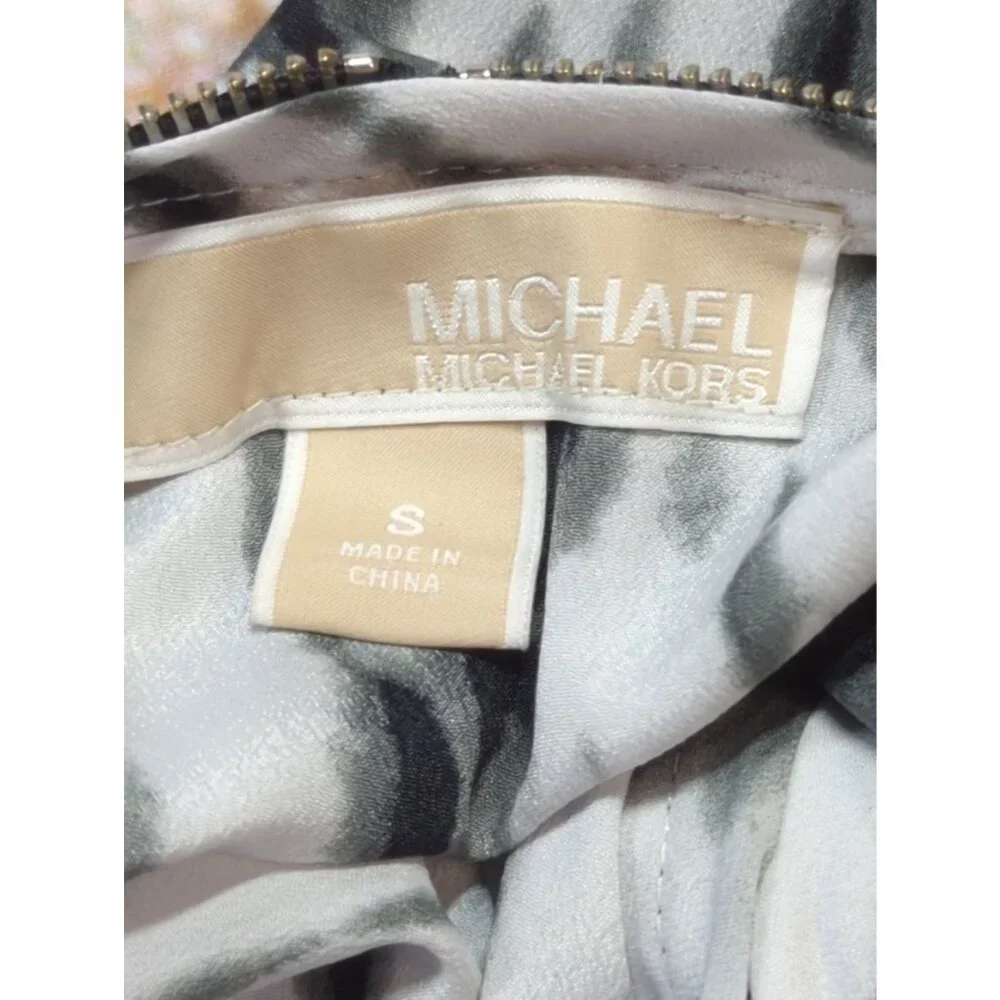 Michael Kors Womens Small Tie Dye Top Zipper Accent Short Sleeve